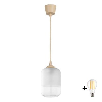 BRILAGI - LED luster na lanku RETRO GLASS 1xE27/60W/230V priemer 14 cm béžová/biela