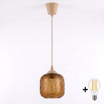 BRILAGI - LED luster na lanku RETRO GLASS 1xE27/60W/230V priemer 14 cm béžová/dymovo-hnedá
