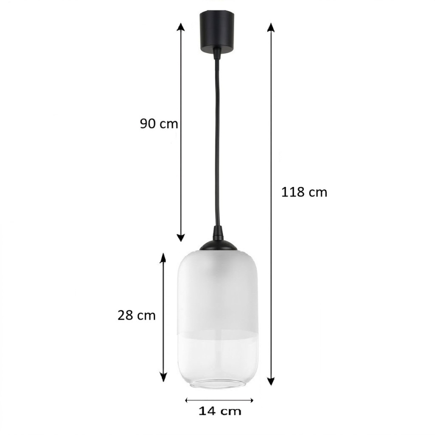 BRILAGI - LED luster na lanku RETRO GLASS 1xE27/60W/230V, priemer 14 cm, čierna/biela
