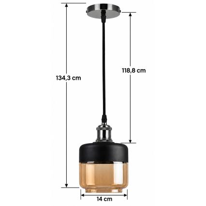 BRILAGI - LED luster na lanku RETRO GLASS 1xE27/60W/230V priemer 14 cm čierna/dymová béžová