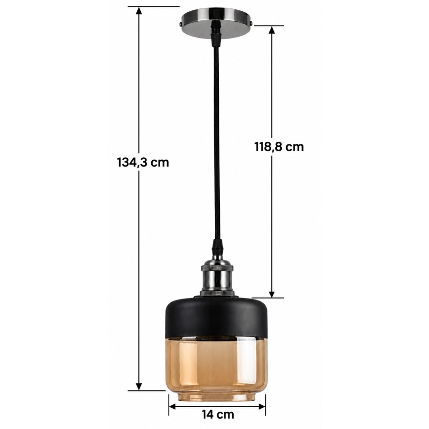 BRILAGI - LED luster na lanku RETRO GLASS 1xE27/60W/230V priemer 14 cm čierna/dymová béžová