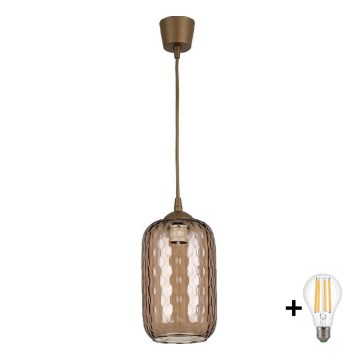BRILAGI - LED luster na lanku RETRO GLASS 1xE27/60W/230V priemer 14 cm hnedá//dymová hnedá