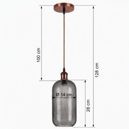 BRILAGI - LED luster na lanku RETRO GLASS 1xE27/60W/230V pr. 14 cm medená/dymovošedá