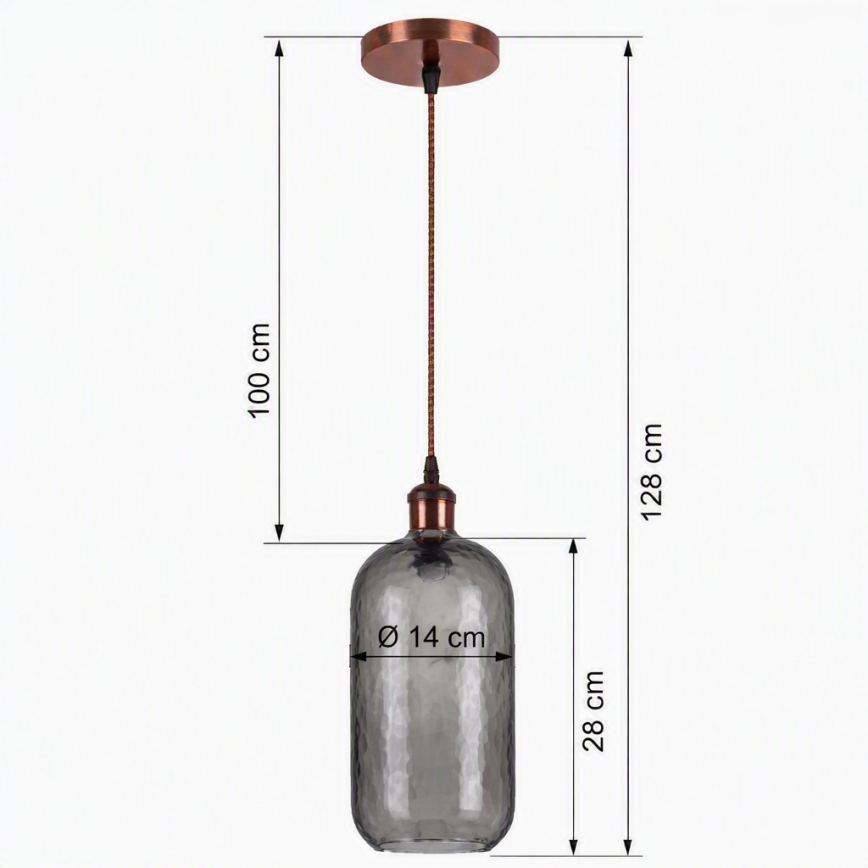 BRILAGI - LED luster na lanku RETRO GLASS 1xE27/60W/230V pr. 14 cm medená/dymovošedá