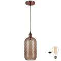 BRILAGI - LED luster na lanku RETRO GLASS 1xE27/60W/230V priemer 14 cm medená/dymová hnedá