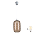 BRILAGI - LED luster na lanku RETRO GLASS 1xE27/60W/230V, priemer 14 cm, strieborná/dymová hnedá