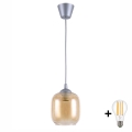 BRILAGI - LED luster na lanku RETRO GLASS 1xE27/60W/230V priemer 14 cm strieborná/dymovo-hnedá