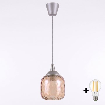 BRILAGI - LED luster na lanku RETRO GLASS 1xE27/60W/230V priemer 14 cm strieborná/dýmovo-hnedá