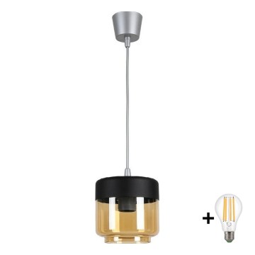 BRILAGI - LED luster na lanku RETRO GLASS 1xE27/60W/230V priemer 14 cm strieborná/zadymená béžová/čierna