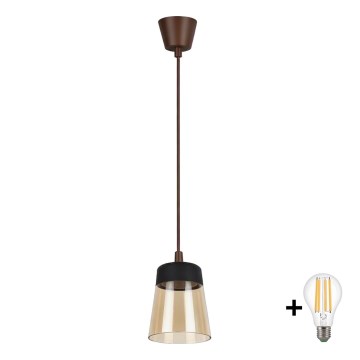 BRILAGI - LED luster na lanku RETRO GLASS 1xE27/60W/230V priemer 15,5 cm hnedá/dymová béžová/čierna