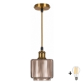 BRILAGI - LED Luster na lanku RETRO GLASS 1xE27/60W/230V priemer 15 cm zlatá/dymovo-béžová