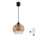BRILAGI - LED luster na lanku RETRO GLASS 1xE27/60W/230V, priemer 18 cm, čierna/dymovo-hnedá