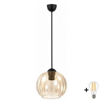 BRILAGI - LED luster na lanku RETRO GLASS 1xE27/60W/230V, priemer 18 cm, čierna/dymovo-hnedá
