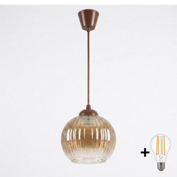 BRILAGI - LED luster na lanku RETRO GLASS 1xE27/60W/230V priemer 18 cm hnedá/dymová hnedá