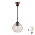 BRILAGI - LED luster na lanku RETRO GLASS 1xE27/60W/230V, priemer 18 cm, hnedá/priehľadná