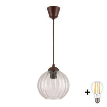 BRILAGI - LED luster na lanku RETRO GLASS 1xE27/60W/230V, priemer 18 cm, hnedá/priehľadná