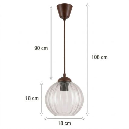 BRILAGI - LED luster na lanku RETRO GLASS 1xE27/60W/230V, priemer 18 cm, hnedá/priehľadná