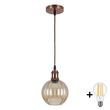 BRILAGI - LED luster na lanku RETRO GLASS 1xE27/60W/230V priemer 18 cm medená/dymová hnedá
