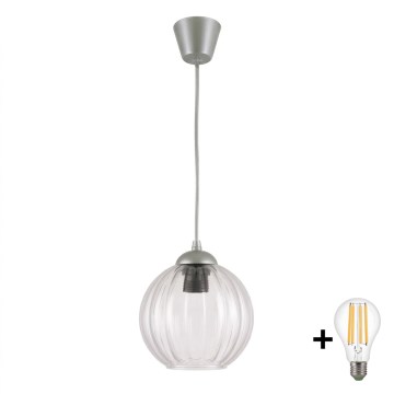 BRILAGI - LED luster na lanku RETRO GLASS 1xE27/60W/230V priemer 18 cm strieborná/priehľadná