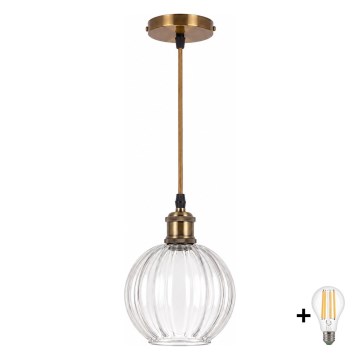 BRILAGI - LED luster na lanku RETRO GLASS 1xE27/60W/230V priemer 18 cm zlatá/číra