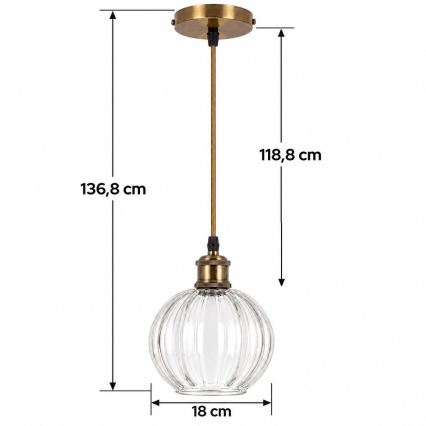 BRILAGI - LED luster na lanku RETRO GLASS 1xE27/60W/230V priemer 18 cm zlatá/číra