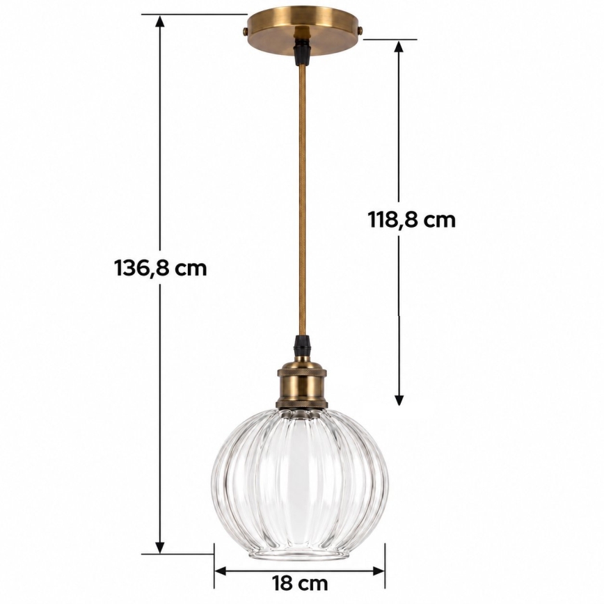 BRILAGI - LED luster na lanku RETRO GLASS 1xE27/60W/230V priemer 18 cm zlatá/číra