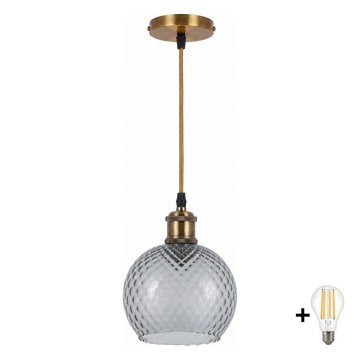 BRILAGI - LED luster na lanku RETRO GLASS 1xE27/60W/230V priemer 18 cm zlatá/dymovošedá