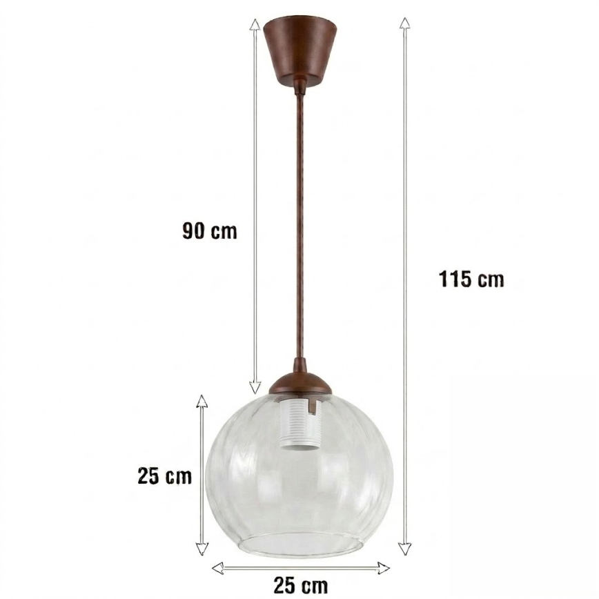 BRILAGI - LED luster na lanku RETRO GLASS 1xE27/60W/230V priemer 25 cm hnedá/číra