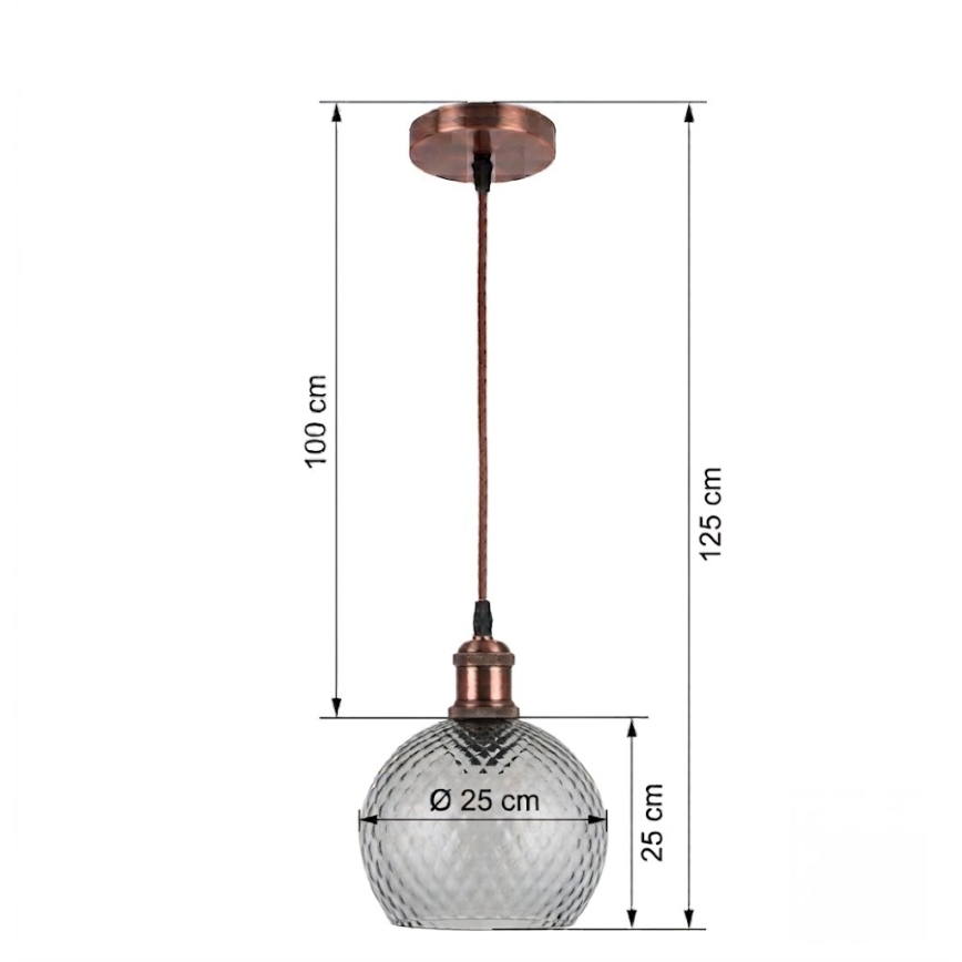 BRILAGI - LED závesný luster na lanku RETRO GLASS 1xE27/60W/230V pr. 25 cm medená/dymovo-šedá