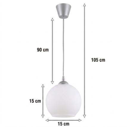 BRILAGI - LED luster na lanku RETRO GLASS 1xE27/60W/230V Ø 15 cm strieborná/biela