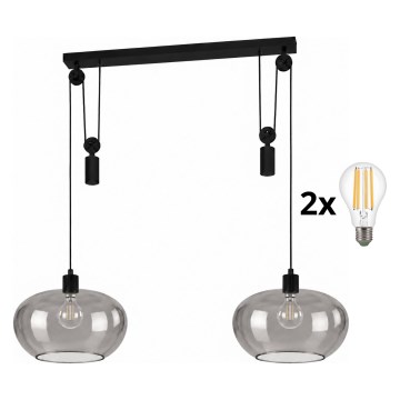 BRILAGI - LED Luster na lanku RETRO GLASS 2xE27/40W/230V čierna/dymovo sivá
