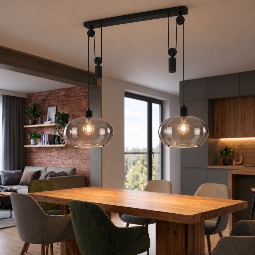 BRILAGI - LED Luster na lanku RETRO GLASS 2xE27/40W/230V čierna/dymovo sivá
