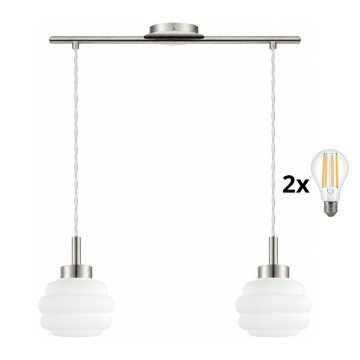 BRILAGI - LED luster na lanku RETRO GLASS 2xE27/60W/230V matný chróm/biela