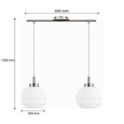 BRILAGI - LED luster na lanku RETRO GLASS 2xE27/60W/230V matný chróm/biela