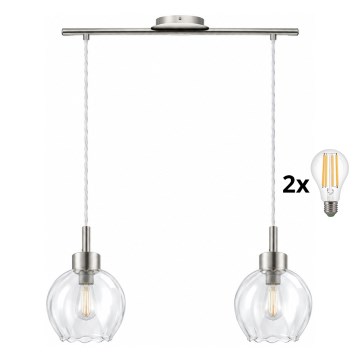 BRILAGI - LED luster na lanku RETRO GLASS 2xE27/60W/230V matný chróm/číre sklo