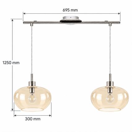BRILAGI - LED luster na lanku RETRO GLASS 2xE27/60W/230V matný chróm/zadymená béžová