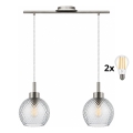 BRILAGI - LED luster na lanku RETRO GLASS 2xE27/60W/230V matný chróm/dymová sivá