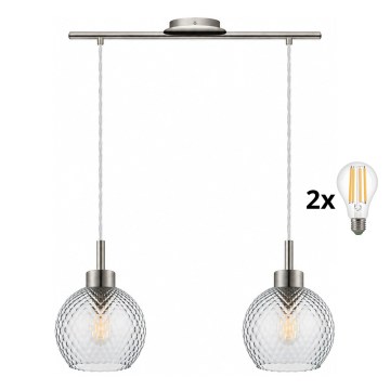 BRILAGI - LED luster na lanku RETRO GLASS 2xE27/60W/230V matný chróm/dymová sivá