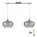 BRILAGI - LED luster na lanku RETRO GLASS 2xE27/60W/230V matný chróm/dymová sivá