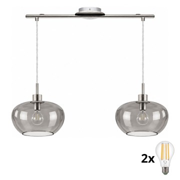 BRILAGI - LED luster na lanku RETRO GLASS 2xE27/60W/230V matný chróm/dymová sivá