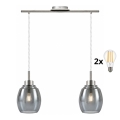 BRILAGI - LED luster na lanku RETRO GLASS 2xE27/60W/230V matný chróm/dymovo šedá