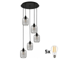 BRILAGI - LED Luster na lanku RETRO GLASS 5xE27/60W/230V čierna/dymová sivá