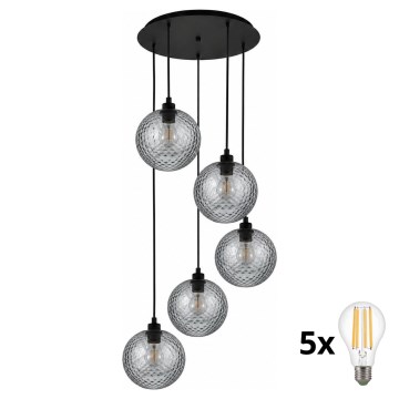 BRILAGI - LED luster na lanku RETRO GLASS 5xE27/60W/230V čierna/dymová sivá
