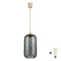BRILAGI - LED luster na lanku RETRO SKLO 1xE27/60W/230V priemer 14 cm béžová/dymová sivá