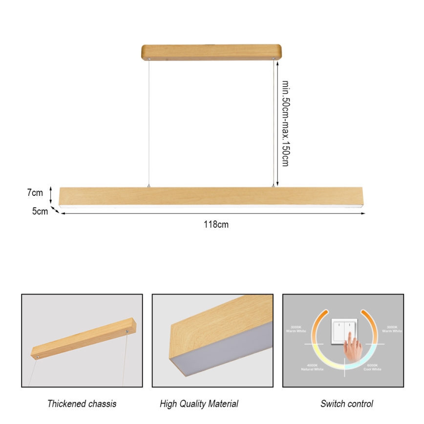 Brilagi - LED luster na lanku SLEEKLINE LED/40W/230V 3000/4500/6000K dubový dekor