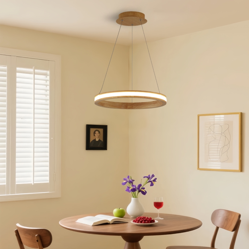 Brilagi - LED luster na lanku UMEA WOOD LED/30W/230V Ø 40 cm kaučukové drevo