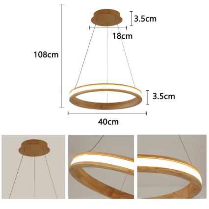 Brilagi - LED luster na lanku UMEA WOOD LED/30W/230V Ø 40 cm kaučukové drevo