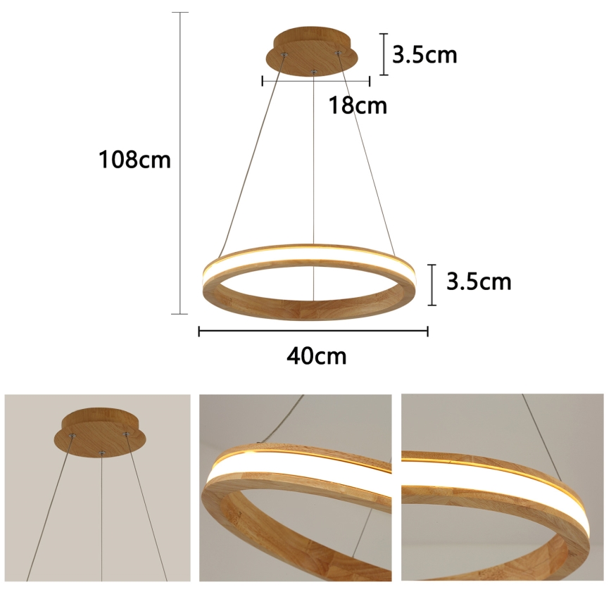 Brilagi - LED luster na lanku UMEA WOOD LED/30W/230V Ø 40 cm kaučukové drevo