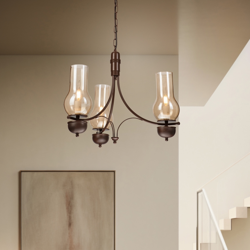 Brilagi - LED luster na reťazi COTTAGE 3xE14/40W/230V buk/hnedá/dymová béžová