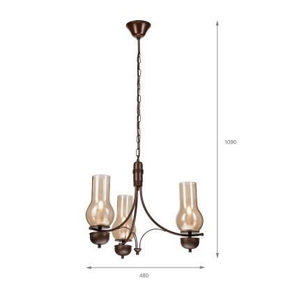 Brilagi - LED luster na reťazi COTTAGE 3xE14/40W/230V buk/hnedá/dymová béžová